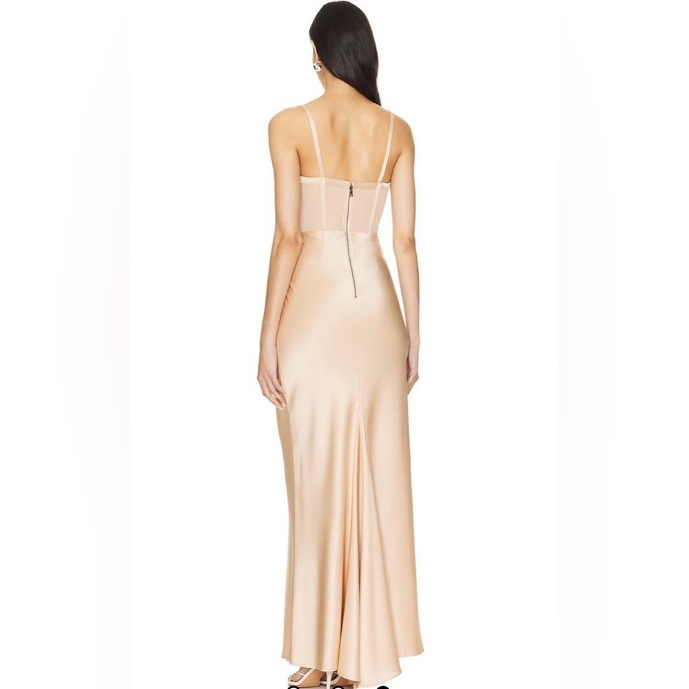 Alice + Olivia Valentina Satin Maxi Dress in Almond - Picture 3 of 13